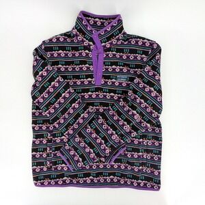 LL Bean Mens Fleece Pullover Snap Neck Southwestern Geometric Purple Large